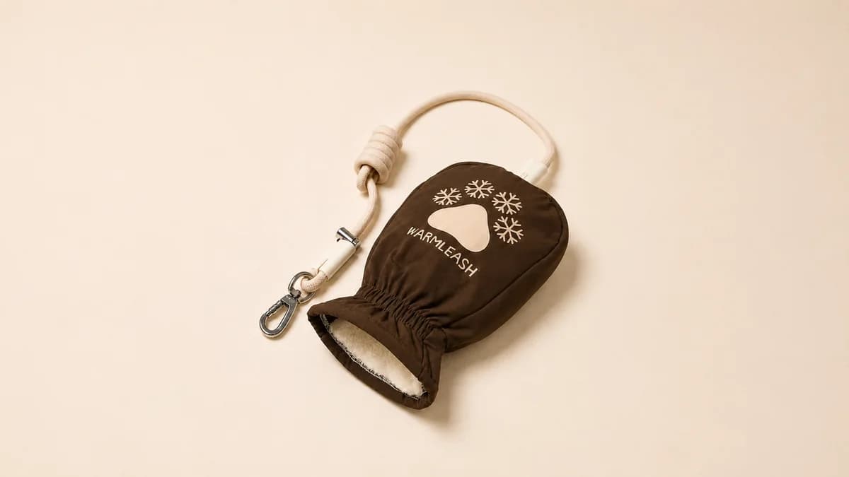 WarmLeash Urban mitten leash with cream rope and soft lining photographed on a warm ivory background.